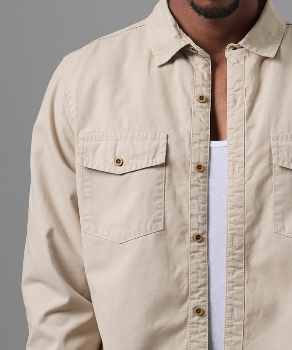 CAMISA MANGA LARGA SOBRECAMISA CLASSIC FIT HUESO OI25