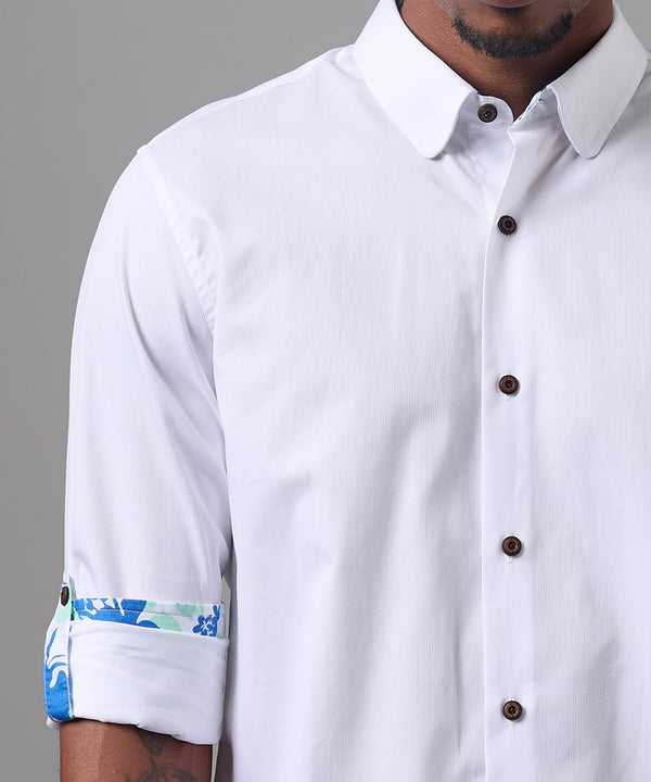 CAMISA MANGA LARGA CUELLO PUNTA REDONDEADO ROLL UP CLASSIC FIT BLANCO OI25