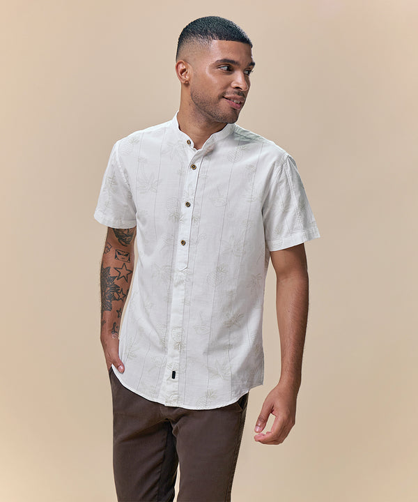 Camisa Look Lino Estampada Media Pechera Oculta