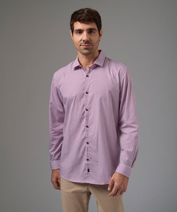 CAMISA MANGA LARGA PECHERA OJAL SLIM FIT GUINDA CUADROS PV26