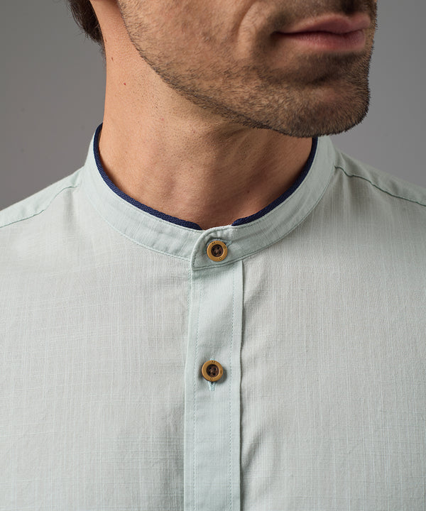 CAMISA MANGA CORTA LOOK LINO CUELLO NERU CLASSIC FIT VERDE AGUA PV26