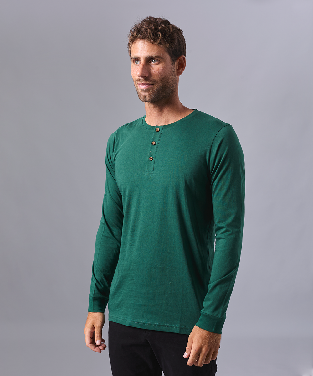 POLO MANGA LARGA JERSEY HENLEY VERDE BOTELLA OI24 – MBO