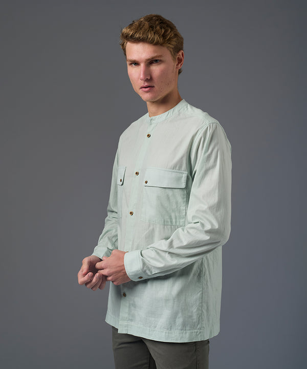 CAMISA MANGA LARGA LOOK LINO CUELLO NERU DOBLE BOLSILLO SLIM FIT VERDE AGUA PV26