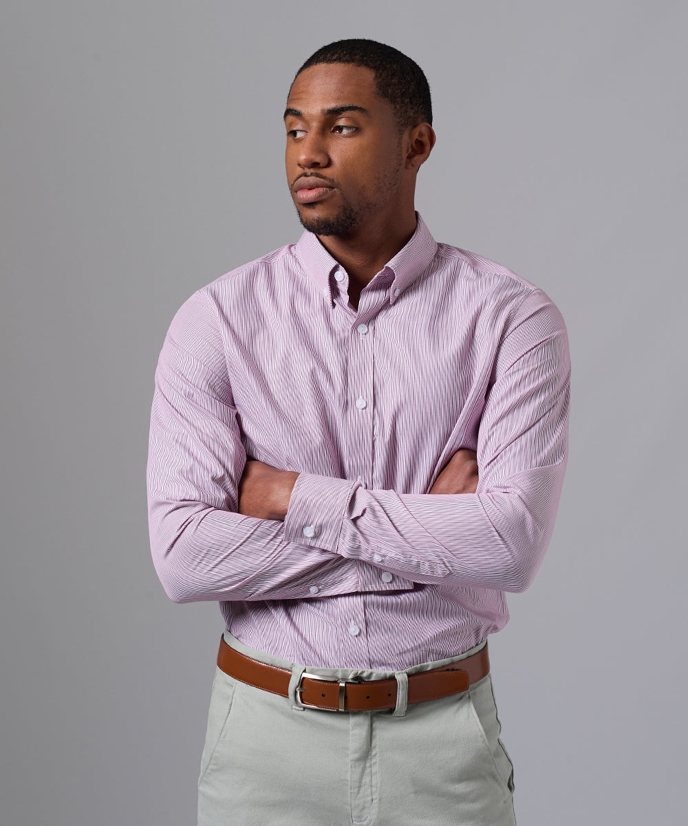 CAMISA MANGA LARGA DE VESTIR CUELLO BUTTON DOWN GUINDA C/RAYAS