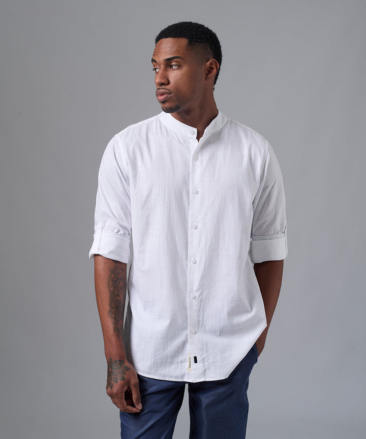 CAMISA MANGA LARGA LOOK LINO CUELLO STAND UP CLASSIC FIT BLANCO PV25