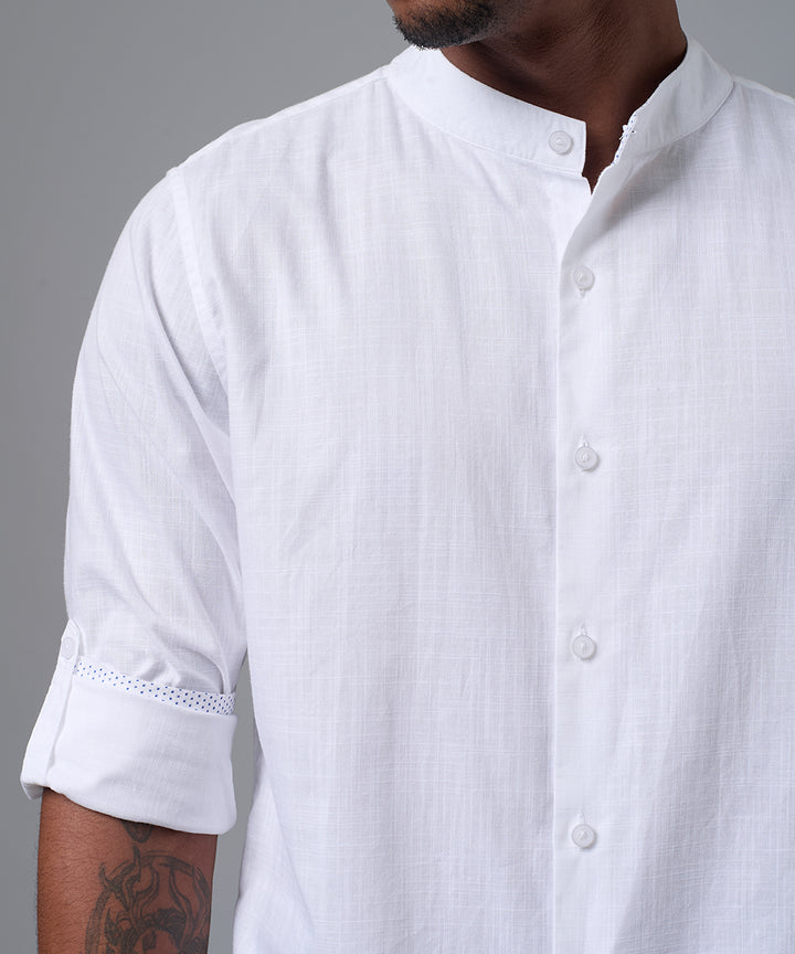 CAMISA MANGA LARGA LOOK LINO CUELLO STAND UP CLASSIC FIT BLANCO PV25