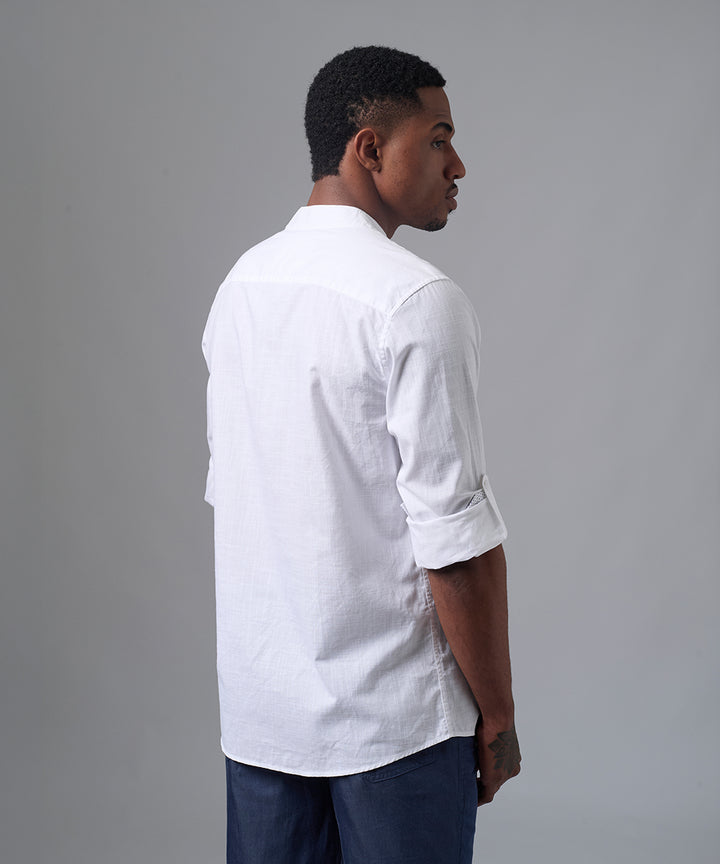 CAMISA MANGA LARGA LOOK LINO CUELLO STAND UP CLASSIC FIT BLANCO PV25
