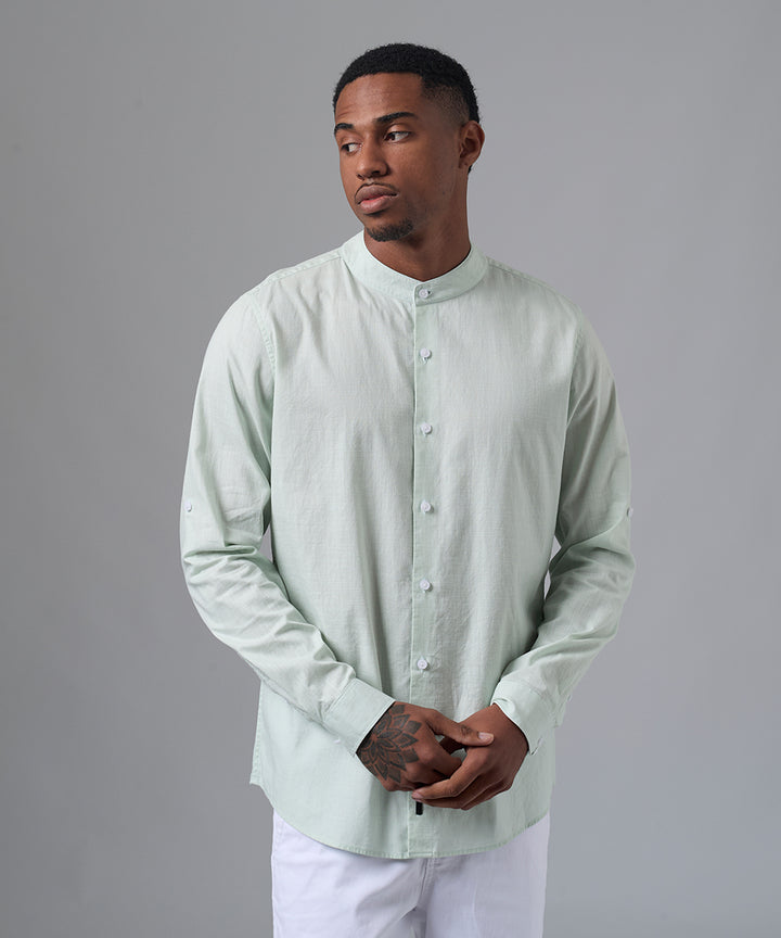 CAMISA MANGA LARGA  LOOK LINO CUELLO STAND UP CLASSIC FIT VERDE AGUA PV25