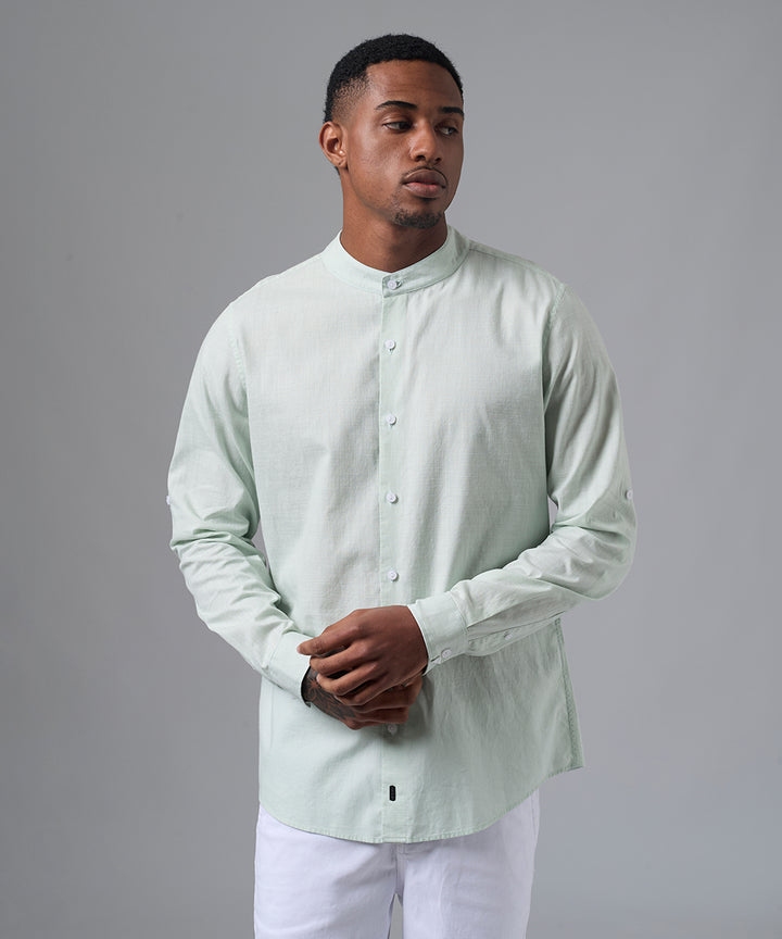 CAMISA MANGA LARGA  LOOK LINO CUELLO STAND UP CLASSIC FIT VERDE AGUA PV25