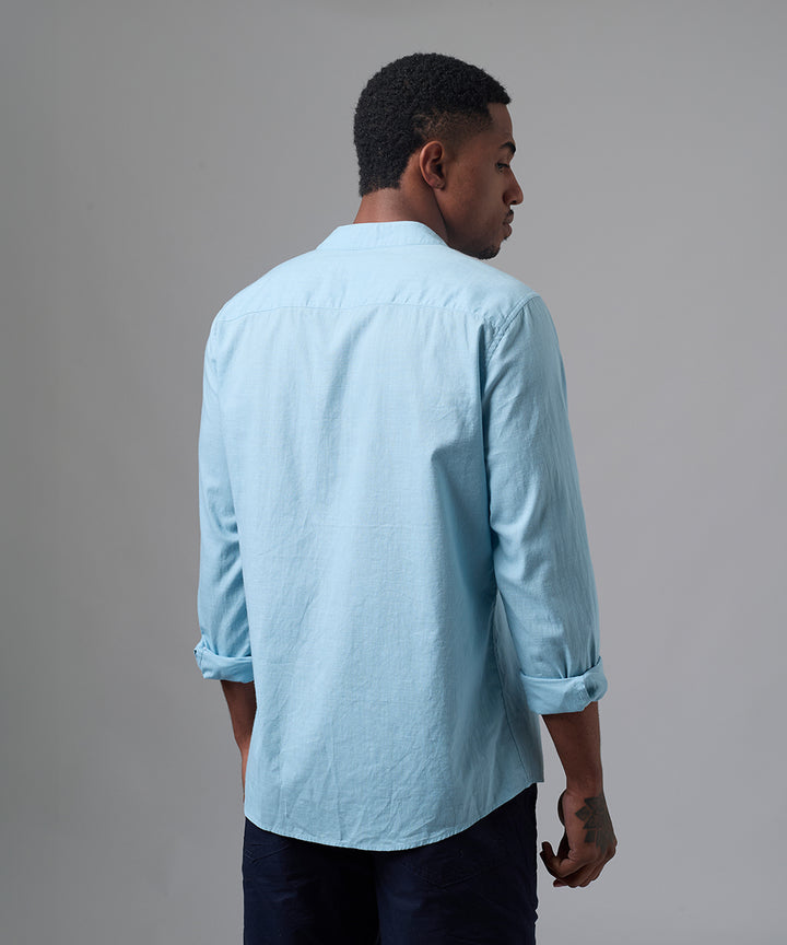 CAMISA MANGA LARGA LOOK LINO CUELLO STAND UP CLASSIC FIT ACERO PV25