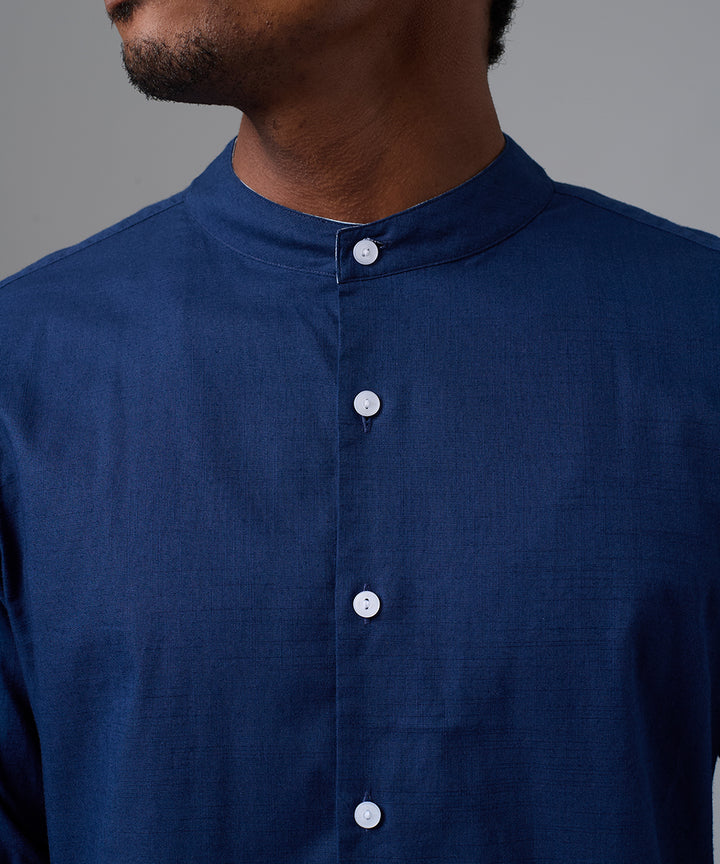 CAMISA MANGA LARGA LOOK LINO CUELLO STAND UP CLASSIC FIT AZUL MARINO PV25