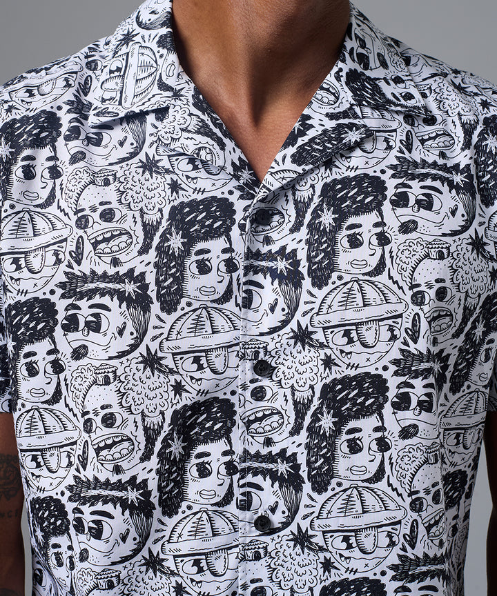 CAMISA MANGA CORTA HUMANS CLASSIC FIT BLANCO Y NEGRO PV25