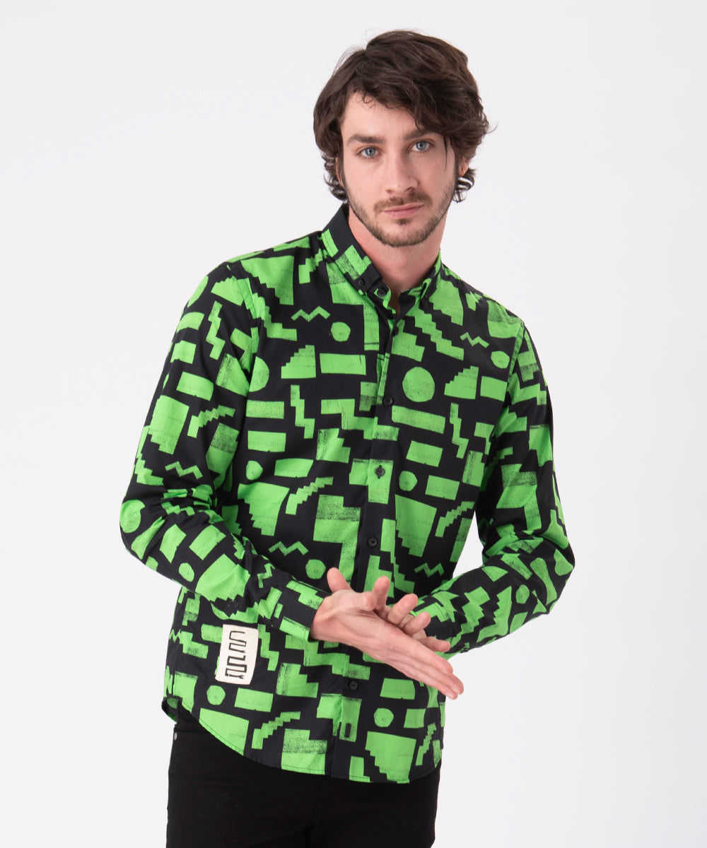 CAMISA MANGA LARGA ANGULOS CLASSIC FIT VERDE ESTAMPADO