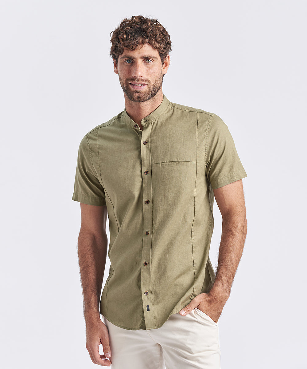 CAMISA MANGA CORTA CUELLO NERU BOLSILLO CORTE LOOK LINO CR CLASSIC FIT VERDE PV24