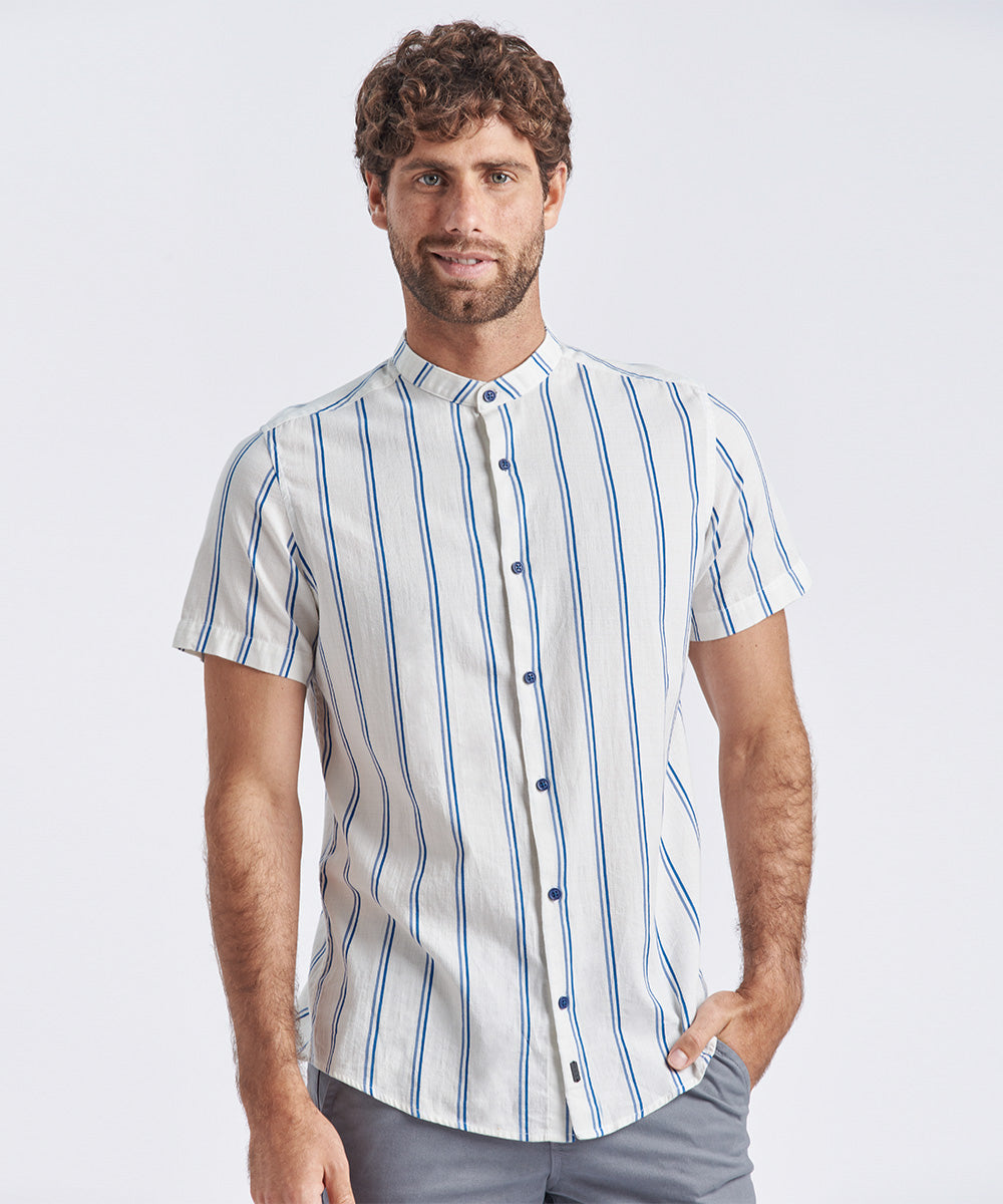 CAMISA MANGA CORTA CUELLO NERU CLASSIC FIT BLANCO RAYAS PV24