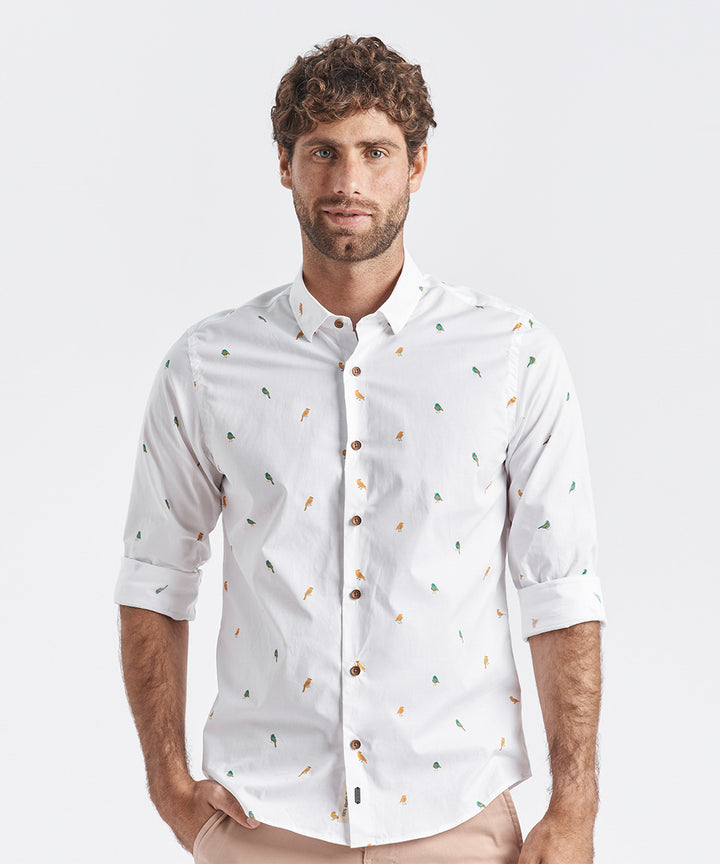 CAMISA MANGA LARGA "AVES" CLASSIC FIT BLANCO ESTAMPADO PV24