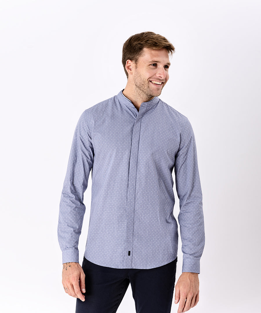 CAMISA MANGA LARGA SLIM FIT CUELLO NERU DESMONTABLE OI23 AZUL ESTAMPADO