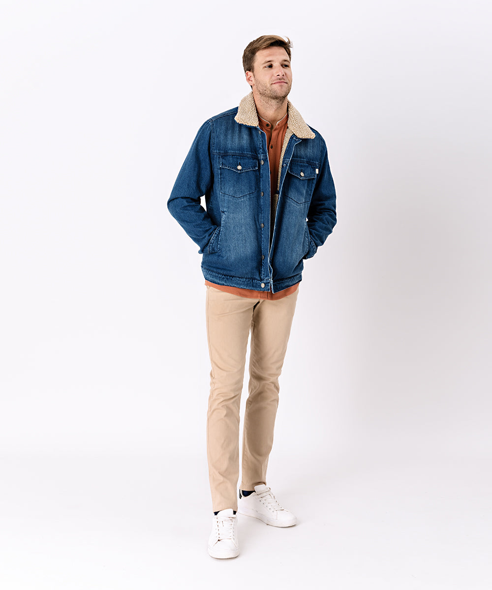 CASACA DENIM CON SHERPA OI23 AZUL