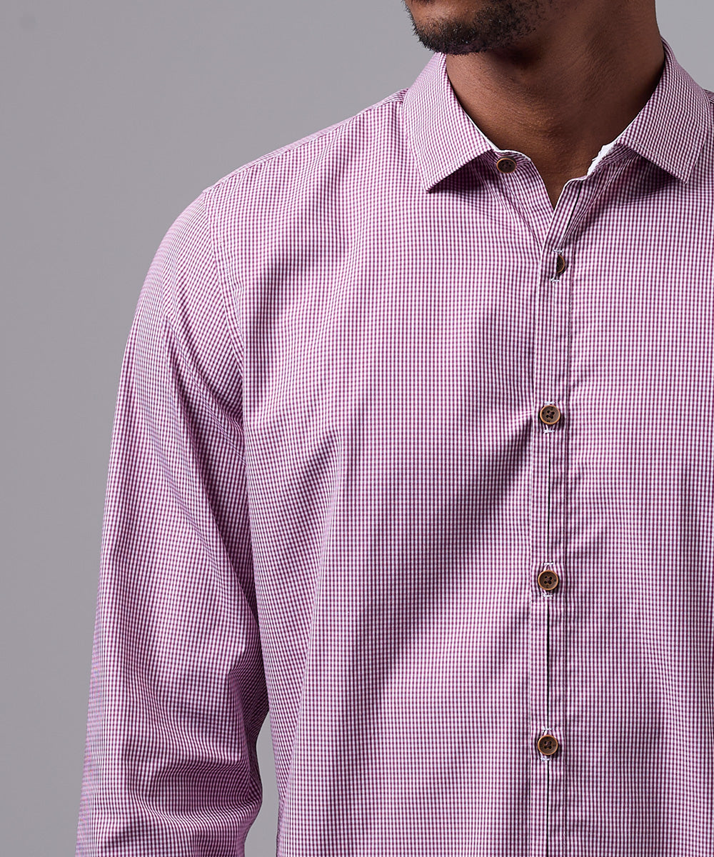 CAMISA MANGA LARGA PECHERA OJAL SLIM FIT GUINDA A CUADROS OI25