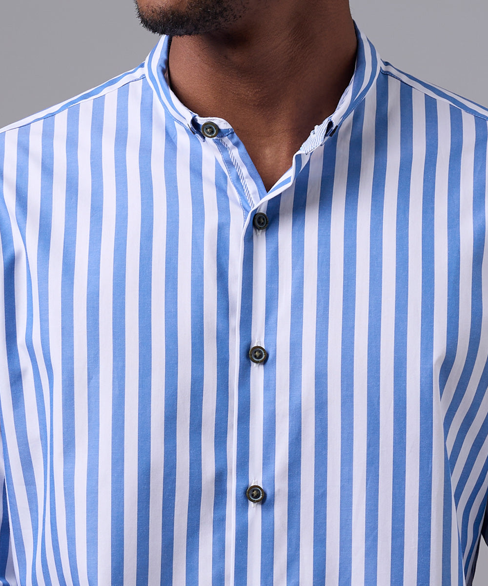 CAMISA MANGA LARGA CUELLO MICRO BUTTON DOWN CLASSIC FIT AZUL C/RAYAS OI25