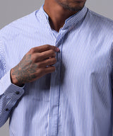 CAMISA MANGA LARGA CUELLO NERU DESMONTABLE CLASSIC FIT AZUL A RAYAS OI25