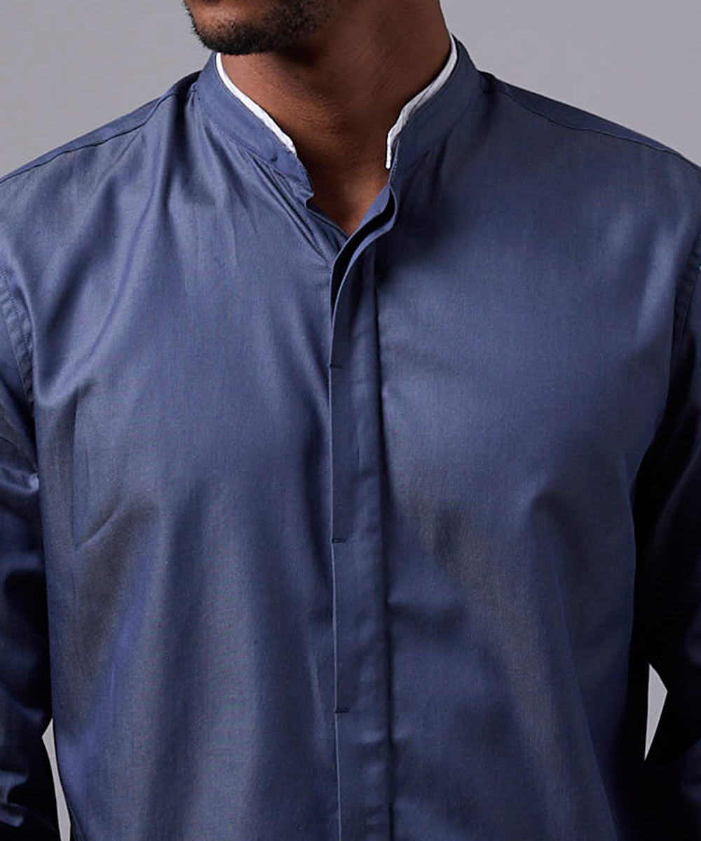 CAMISA MANGA LARGA CUELLO NERU DESMONTABLE SLIM FIT AZUL OI25