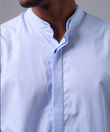 CAMISA MANGA LARGA CUELLO NERU DESMONTABLE SLIM FIT CELESTE C/RAYAS OI25