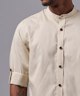CAMISA MANGA LARGA CASUAL CUELLO NERU CLASSIC FIT BEIGE OI25