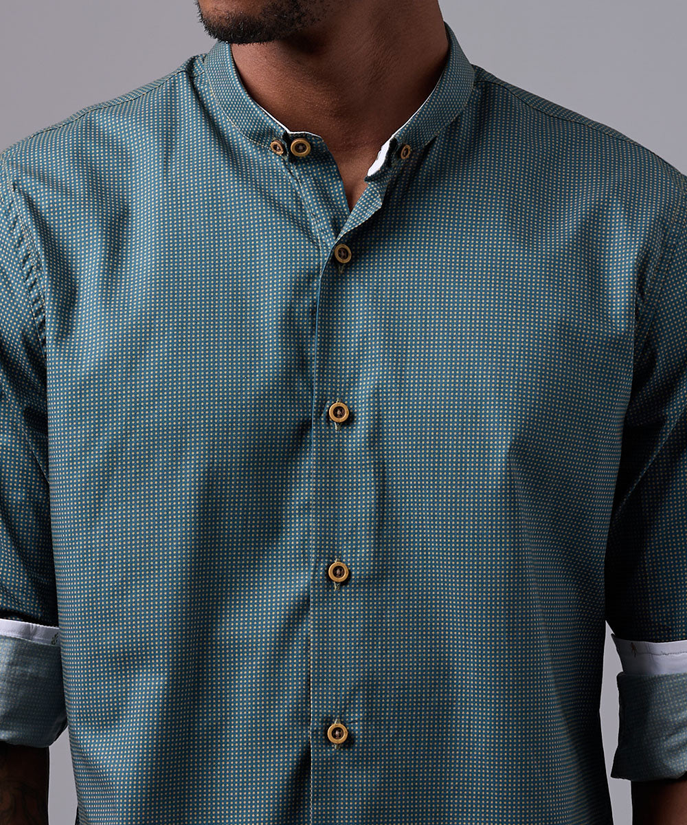 CAMISA MANGA LARGA CUELLO MICRO BUTTON DOWN SLIM FIT ESTAMPADO VERDE OI25