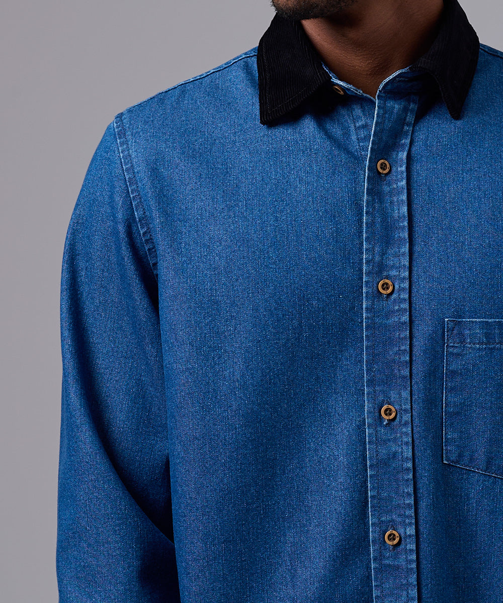CAMISA MANGA LARGA DENIM CORDUROY SOBRECAMISA CLASSIC FIT AZUL OI25