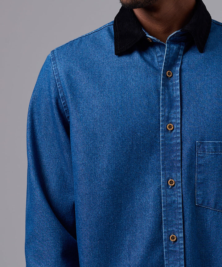 CAMISA MANGA LARGA DENIM CORDUROY SOBRECAMISA CLASSIC FIT AZUL OI25