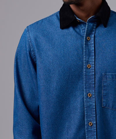 CAMISA MANGA LARGA DENIM CORDUROY SOBRECAMISA CLASSIC FIT AZUL OI25