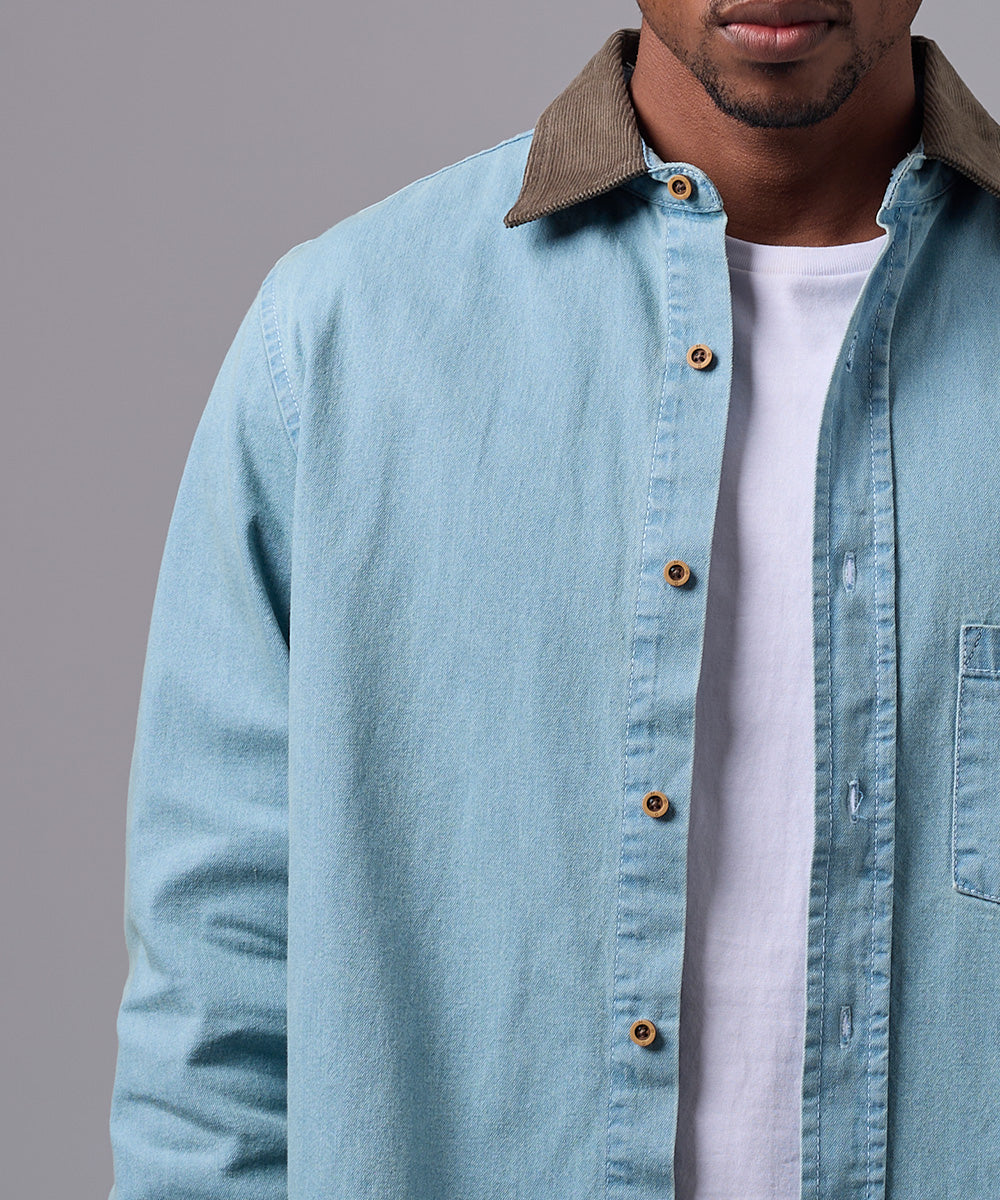 CAMISA MANGA LARGA DENIM CORDUROY SOBRECAMISA CLASSIC FIT CELESTE OI25