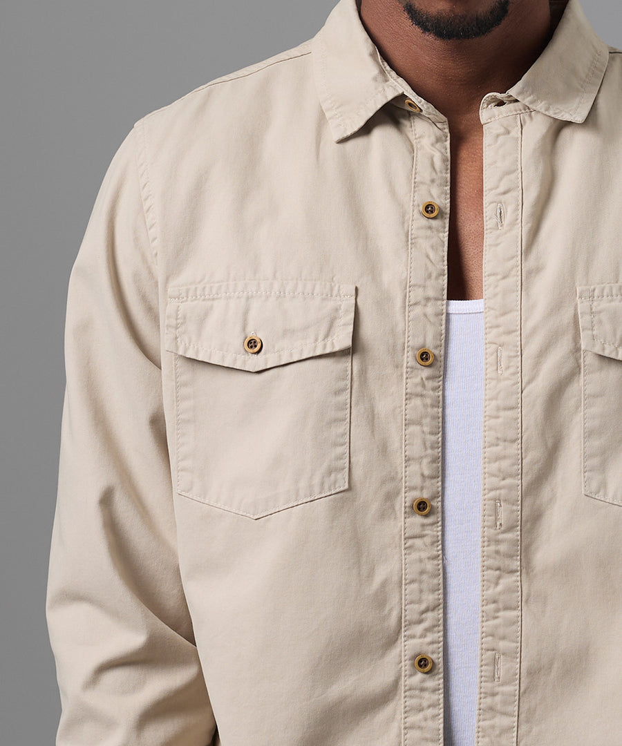 CAMISA MANGA LARGA SOBRECAMISA CLASSIC FIT HUESO OI25