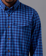 CAMISA MANGA LARGA FRANELA CUELLO B. DOWN CLASSIC FIT AZUL CUADROS OI25