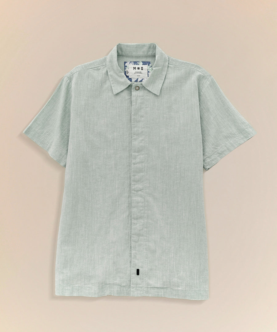 Camisa Look Lino Cuello Spread Pechera Oculta