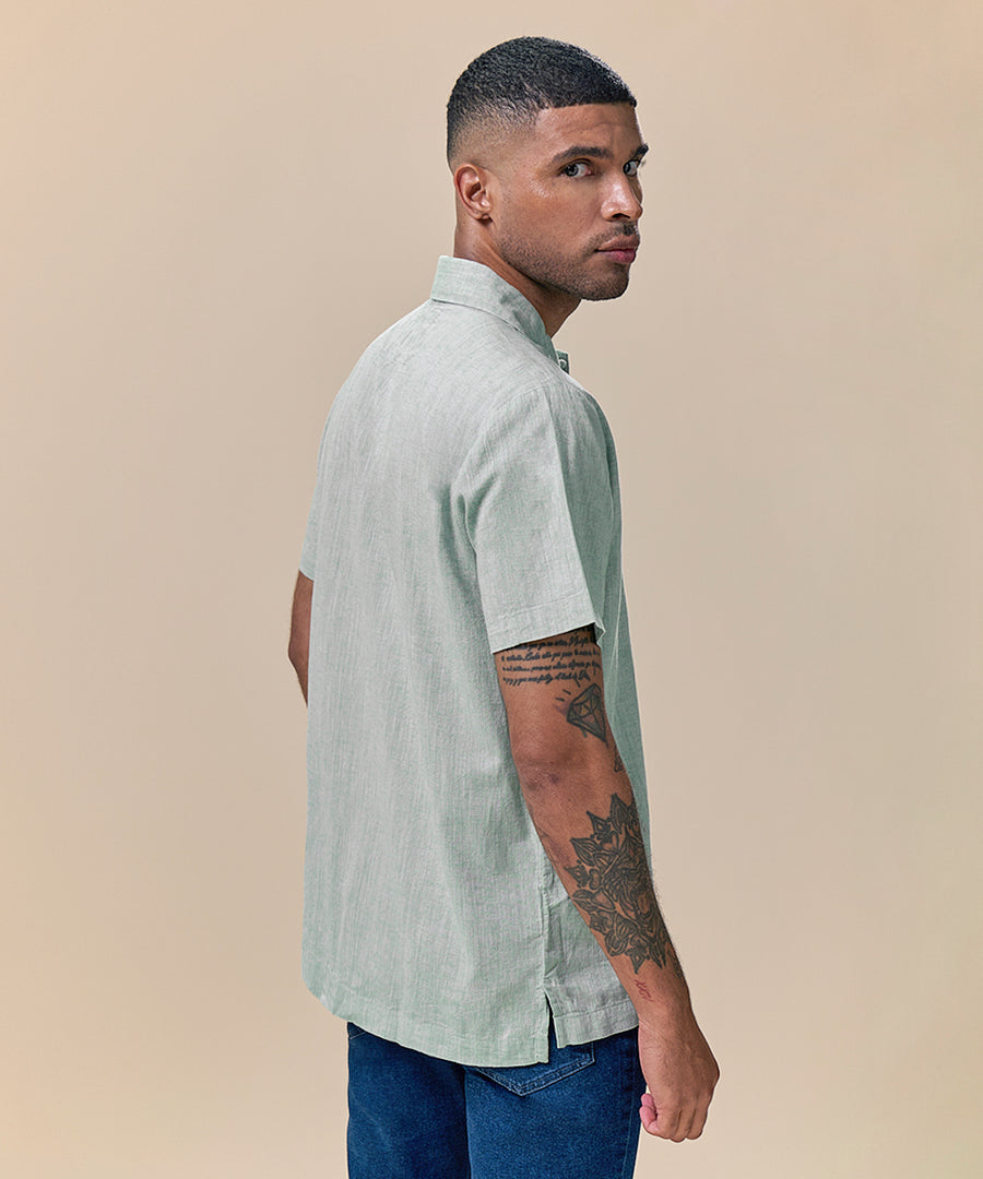 Camisa Look Lino Cuello Spread Pechera Oculta