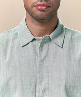 Camisa Look Lino Cuello Spread Pechera Oculta