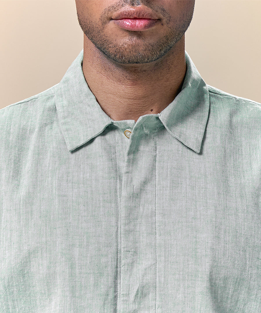 Camisa Look Lino Cuello Spread Pechera Oculta