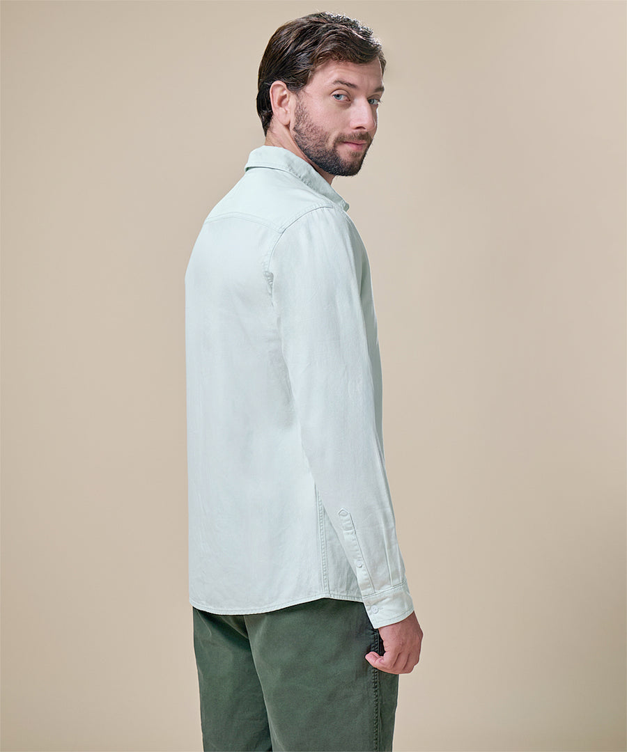 Camisa De Jean Cuello Resort con Bolsillo Lapicero