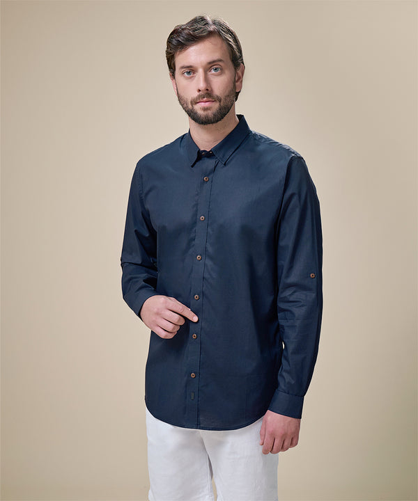 Camisa Roll Up Canesú Contraste Button Down Oculto
