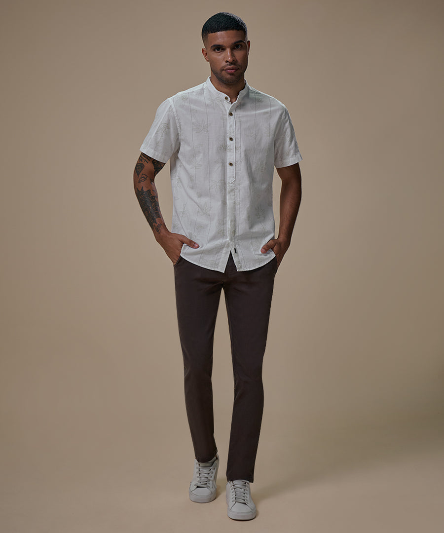 Camisa Look Lino Estampada Media Pechera Oculta