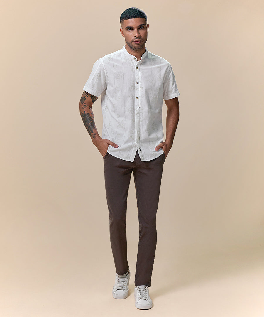 Camisa Look Lino Estampada Media Pechera Oculta