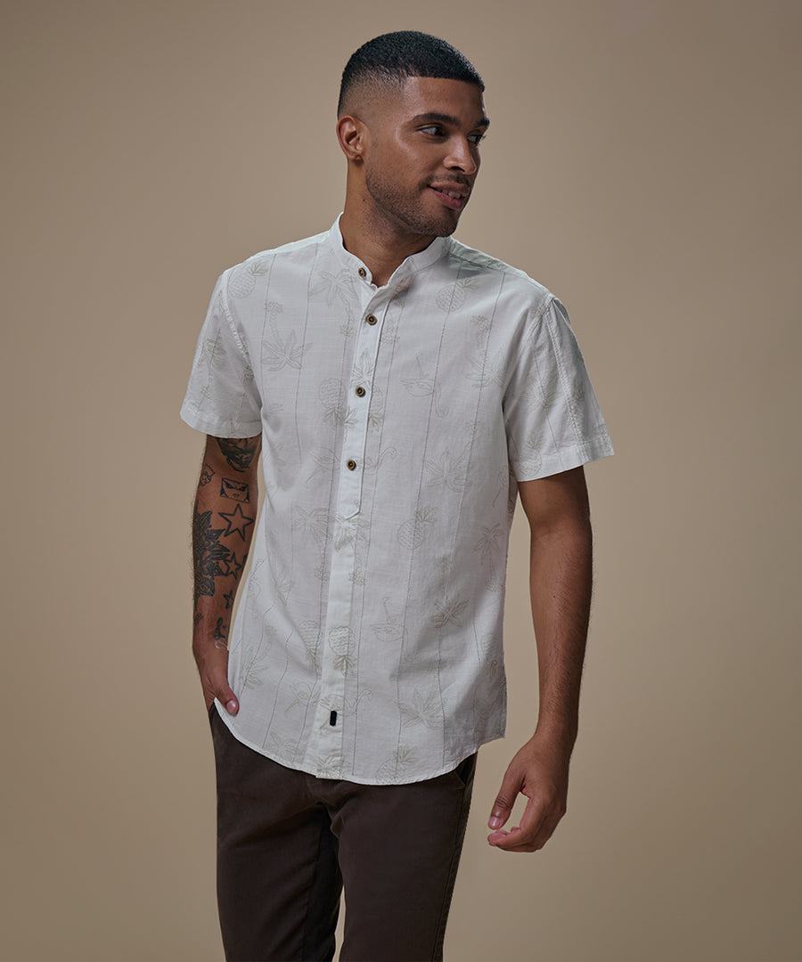 Camisa Look Lino Estampada Media Pechera Oculta