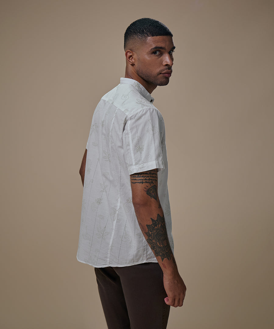Camisa Look Lino Estampada Media Pechera Oculta