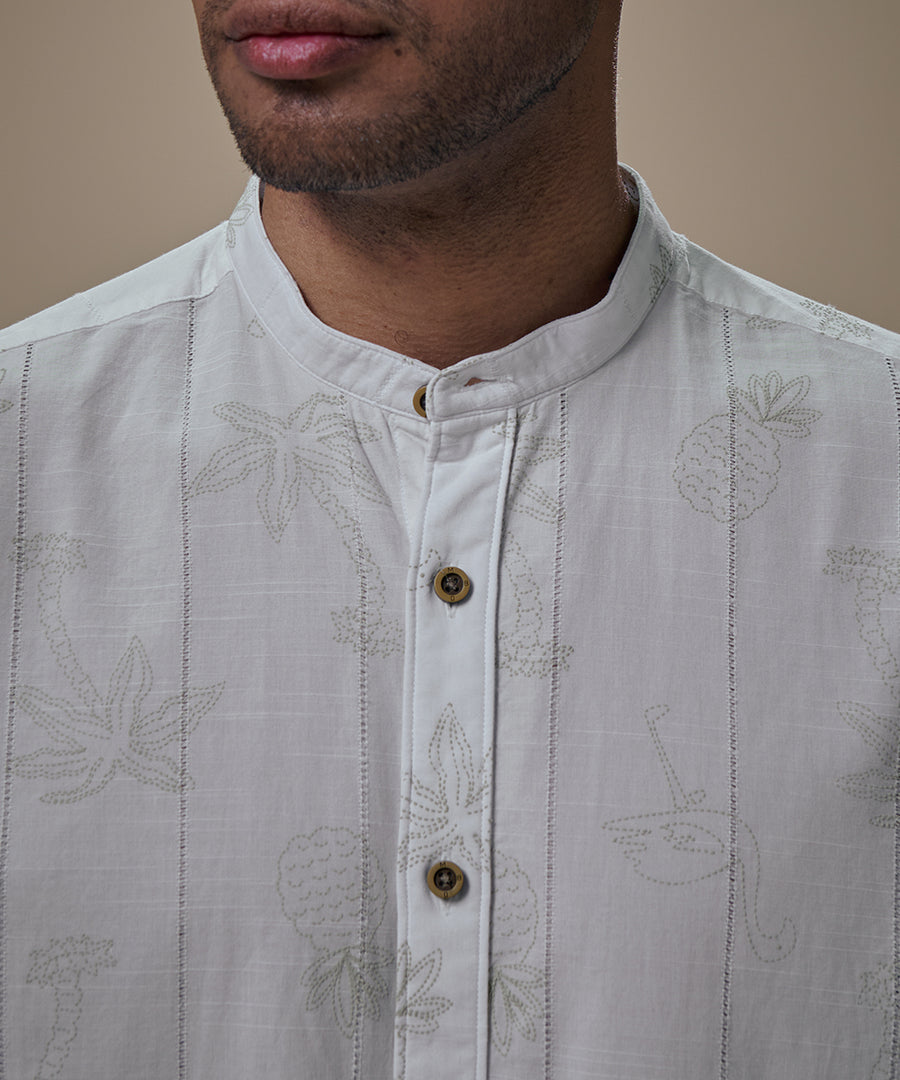 Camisa Look Lino Estampada Media Pechera Oculta