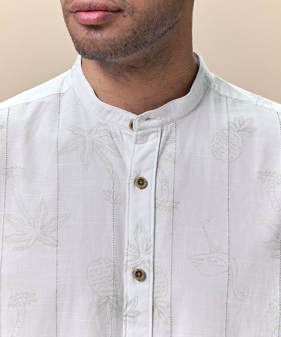 Camisa Look Lino Estampada Media Pechera Oculta