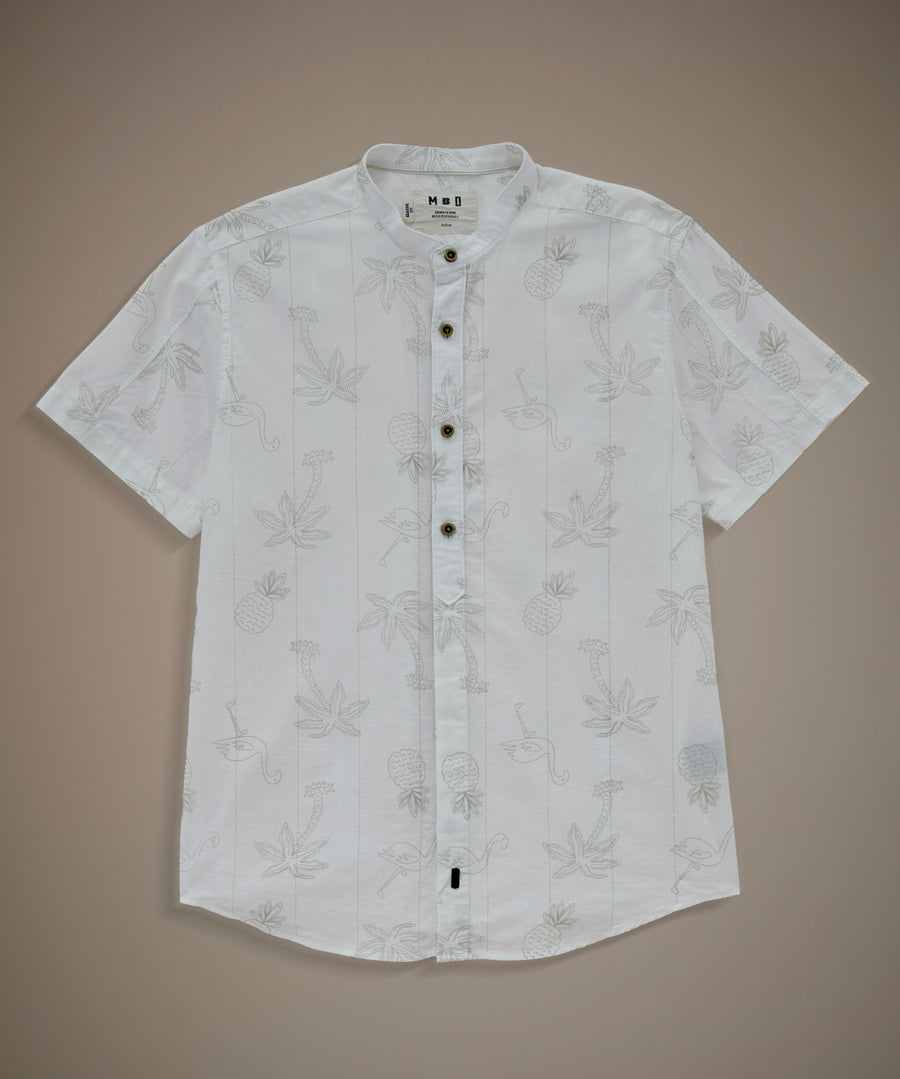 Camisa Look Lino Estampada Media Pechera Oculta