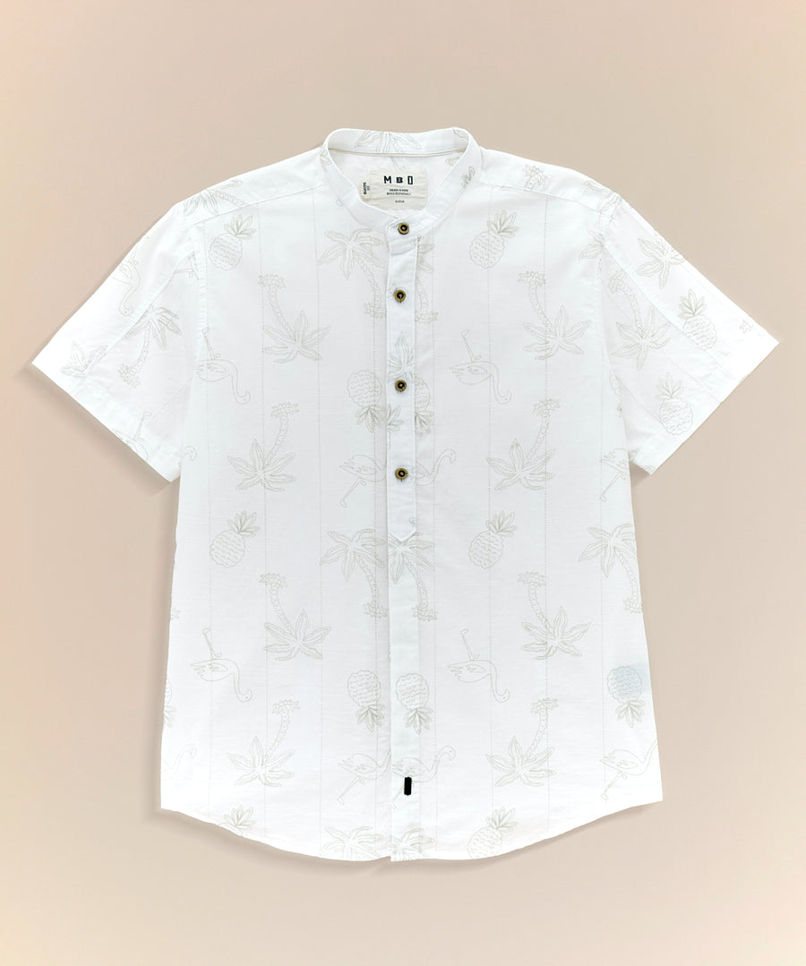 Camisa Look Lino Estampada Media Pechera Oculta