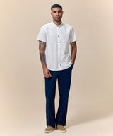 Camisa Look Lino Estampada Media Pechera Oculta